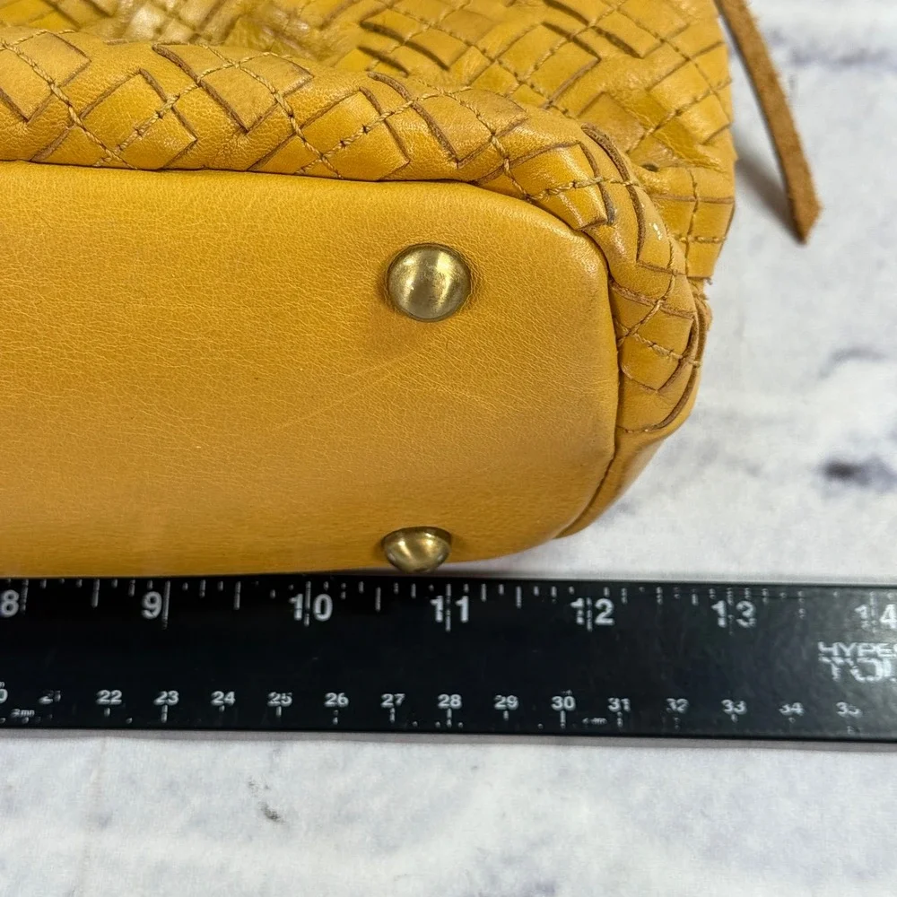 Patricia Nash Maissana Hobo Mustard Yellow Braided Stitch Leather Bag‎